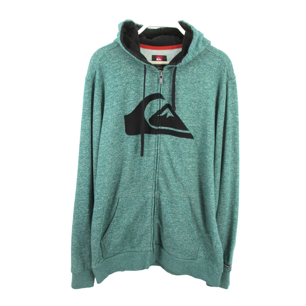 Quiksilver Mens Hooded Jacket Large Heather Green Big Logo Skater Surf Y2K